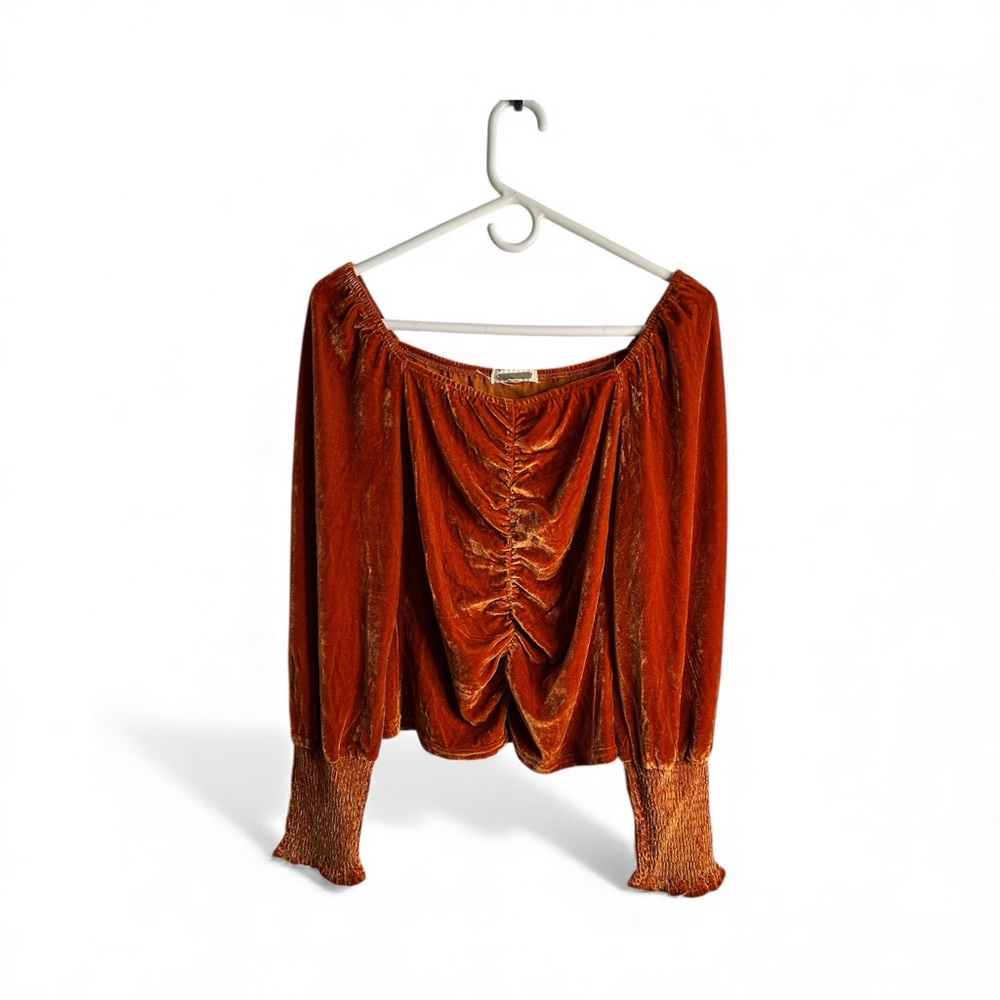 Amber Skies M Long Sleeve Velvet Cropped Blouse Orange Y2K Fairy Coquette 1887